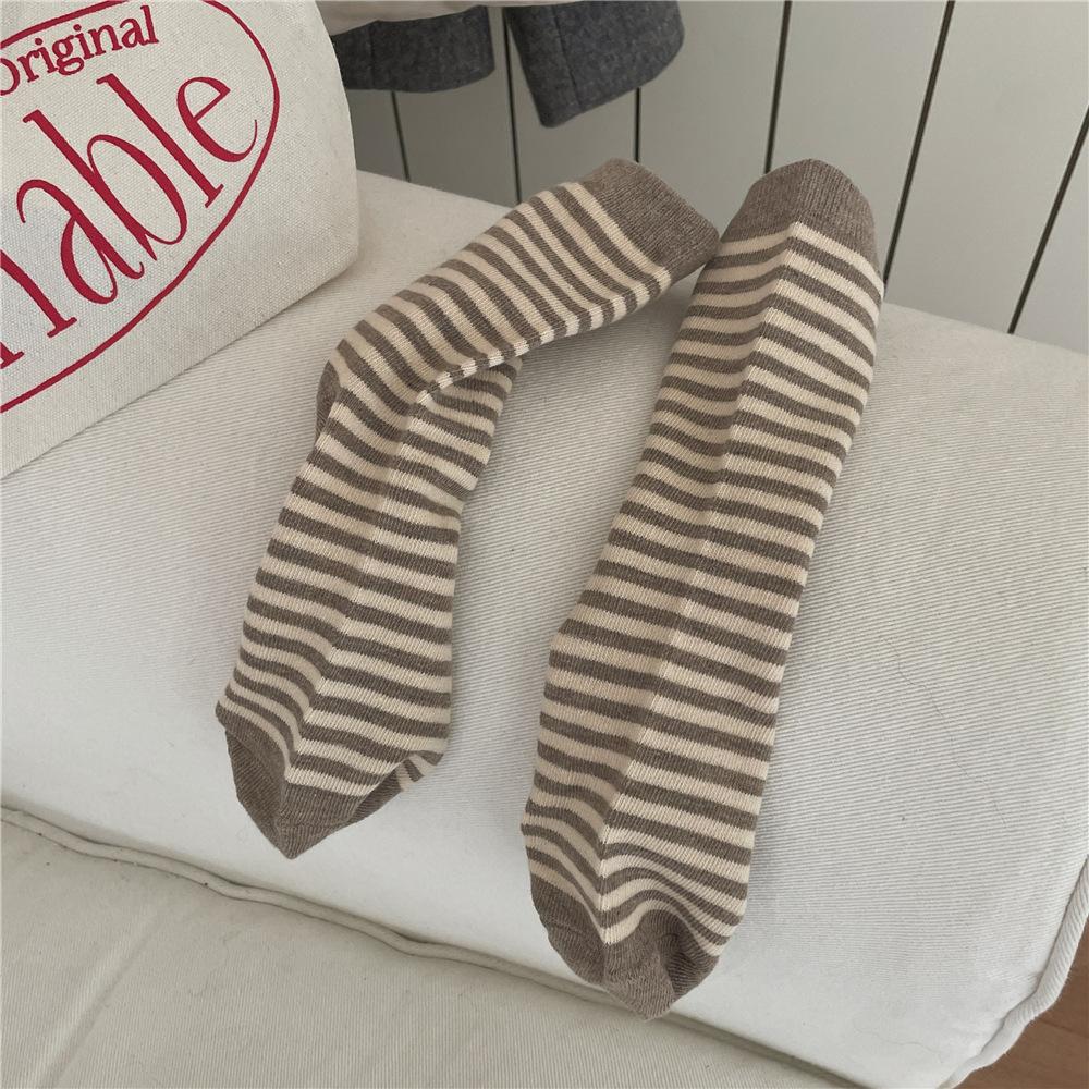 

Coffee Striped Socks, Socks, Mid-Leg Socks, Versatile College Style Piles Of Socks One size