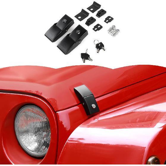 Routen Stainless Steel Hood Latches Hood Lock Catch Latches Kit for Jeep Wrangler JK JKU JL JLU JT 2007-2024(Black) JK Hood latch-01 black