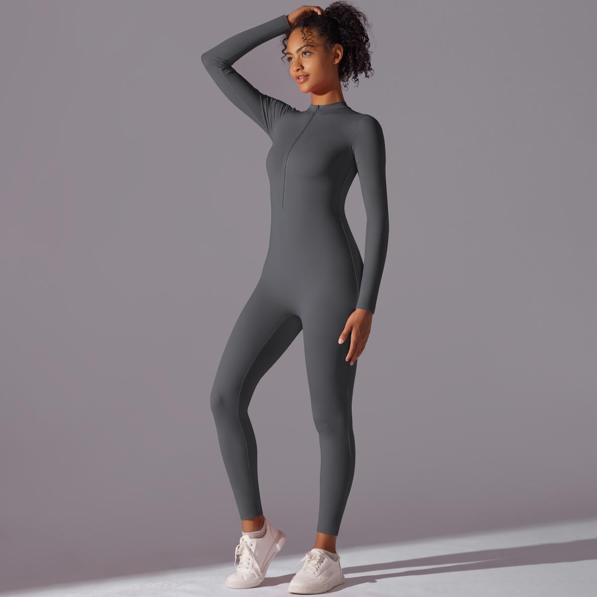 

Nessaj Zipper Yoga Jumpsuit Body Training Dance Jumpsuit Women Gym One Piece Suit Sexy Push Up Sports Suit L темно-сірий колір