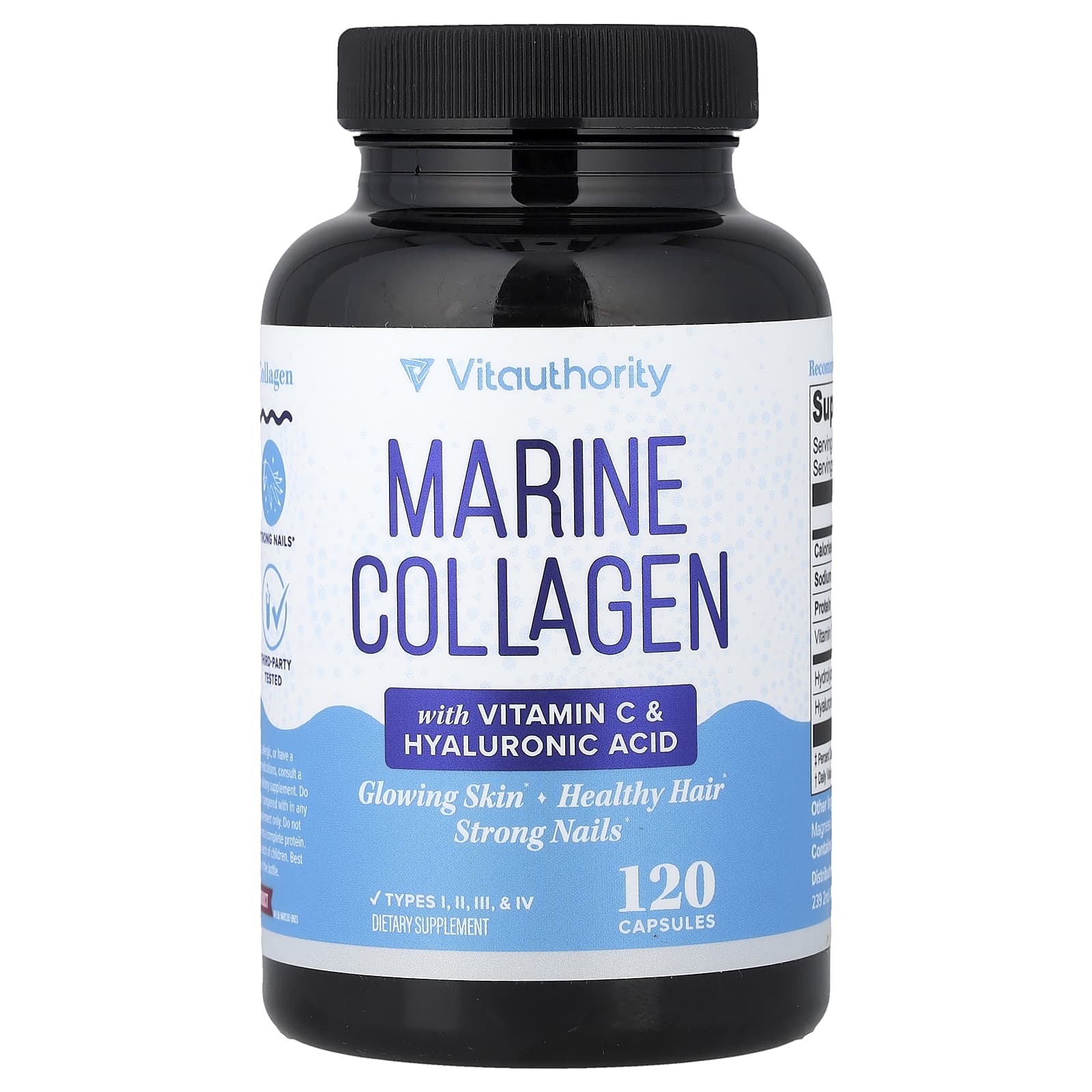 

Vitauthority, with Marine Collagen, Vitamin C, and Hyaluronic Acid, 120 Capsules