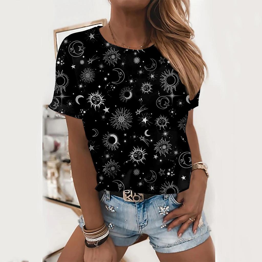 Women's Fashion Casual  Print Flowy Loose Short-Sleeved T-Shirt Tops