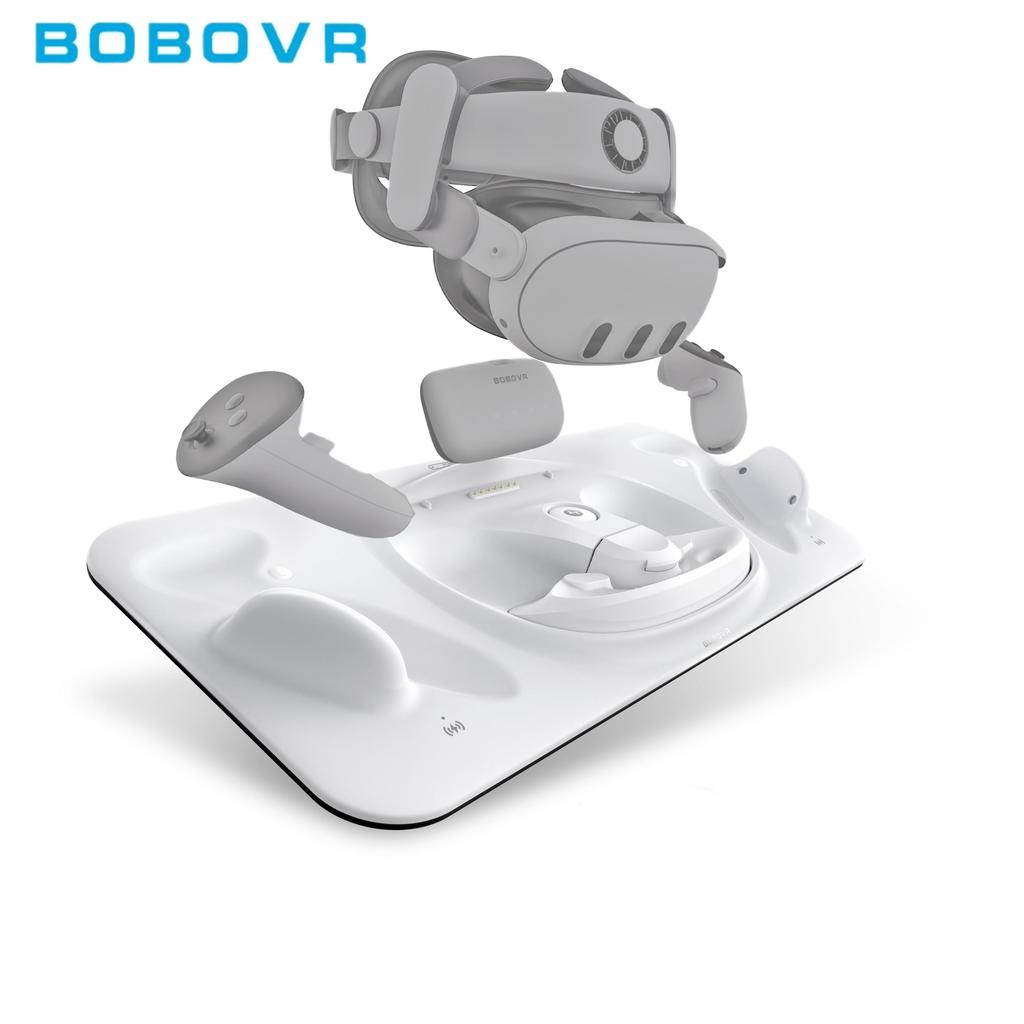 BOBOVR D3 ladedokking alt-i-ett kraftstasjon kompatibel med Meta Quest3-hodesettkontrollere og B100-batteri samtidig