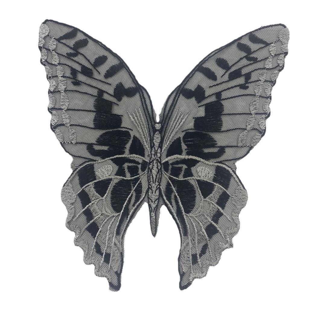 Silver-Black Butterfly Pattern Cloth Sticker Mesh Bottom Two-Color Embroidery Water-Soluble Mesh Embroidery Diy Lace Lace Clothing Auxiliary