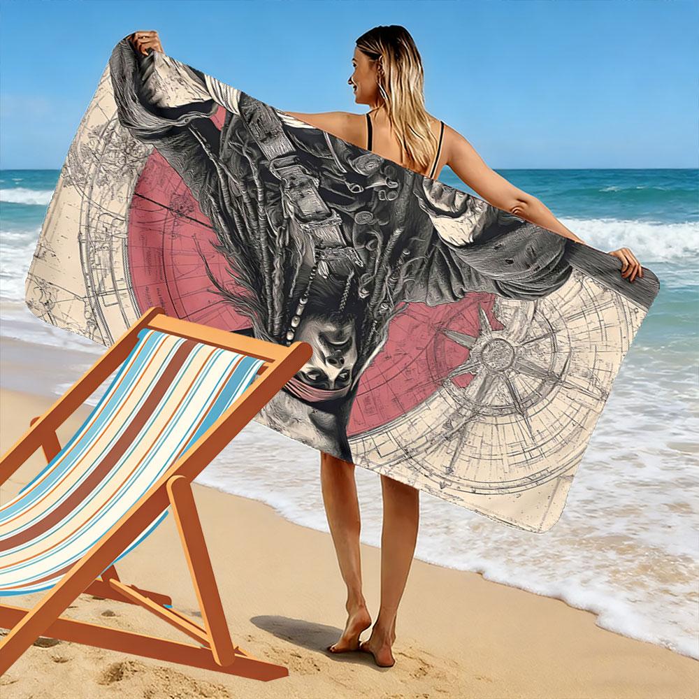Pirate Illustration Beach Towel Beach Towel Quick-drying for Travel Outdoor Sports Jogging Beach and Swimming