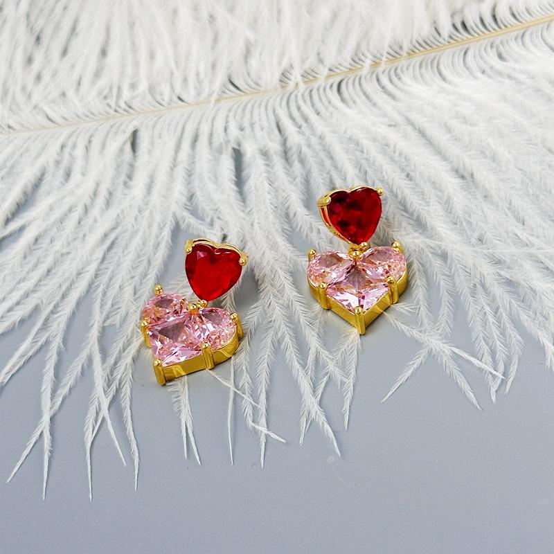 French Design Sweet Love Zircon Earrings High-End Stud Earrings Women