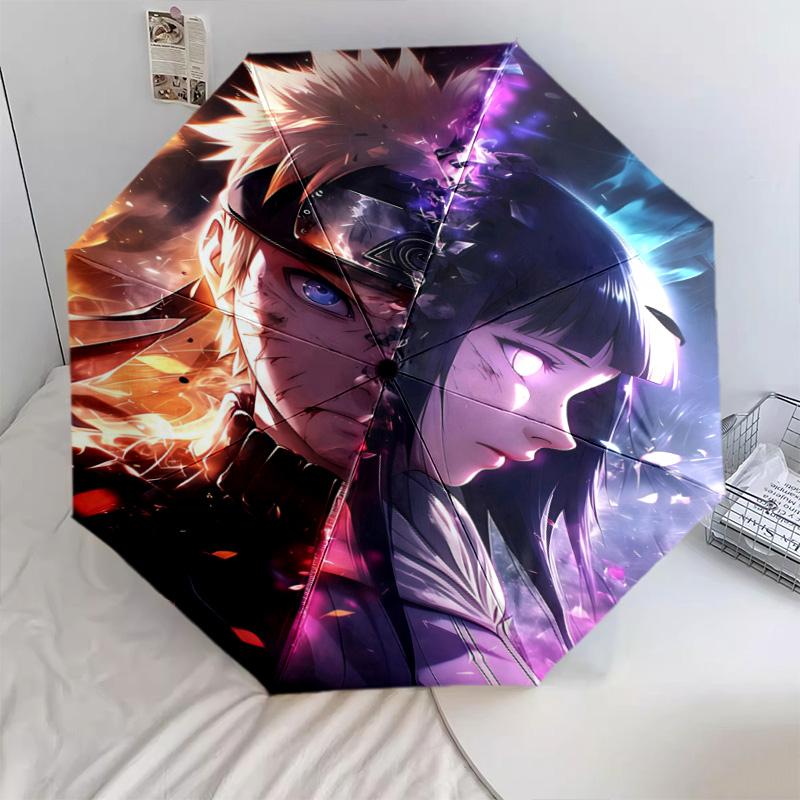 1 PC Automatic Folding Umbrella - Naruto Fire Determination Pattern Portable Foldable Design With 8 Ribs Christmas Birthday Gifts