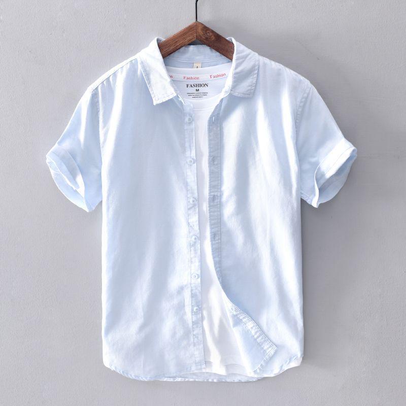 Men's Short Sleeve Loose Fit White Linen Shirt - Casual Summer Cotton Jacket