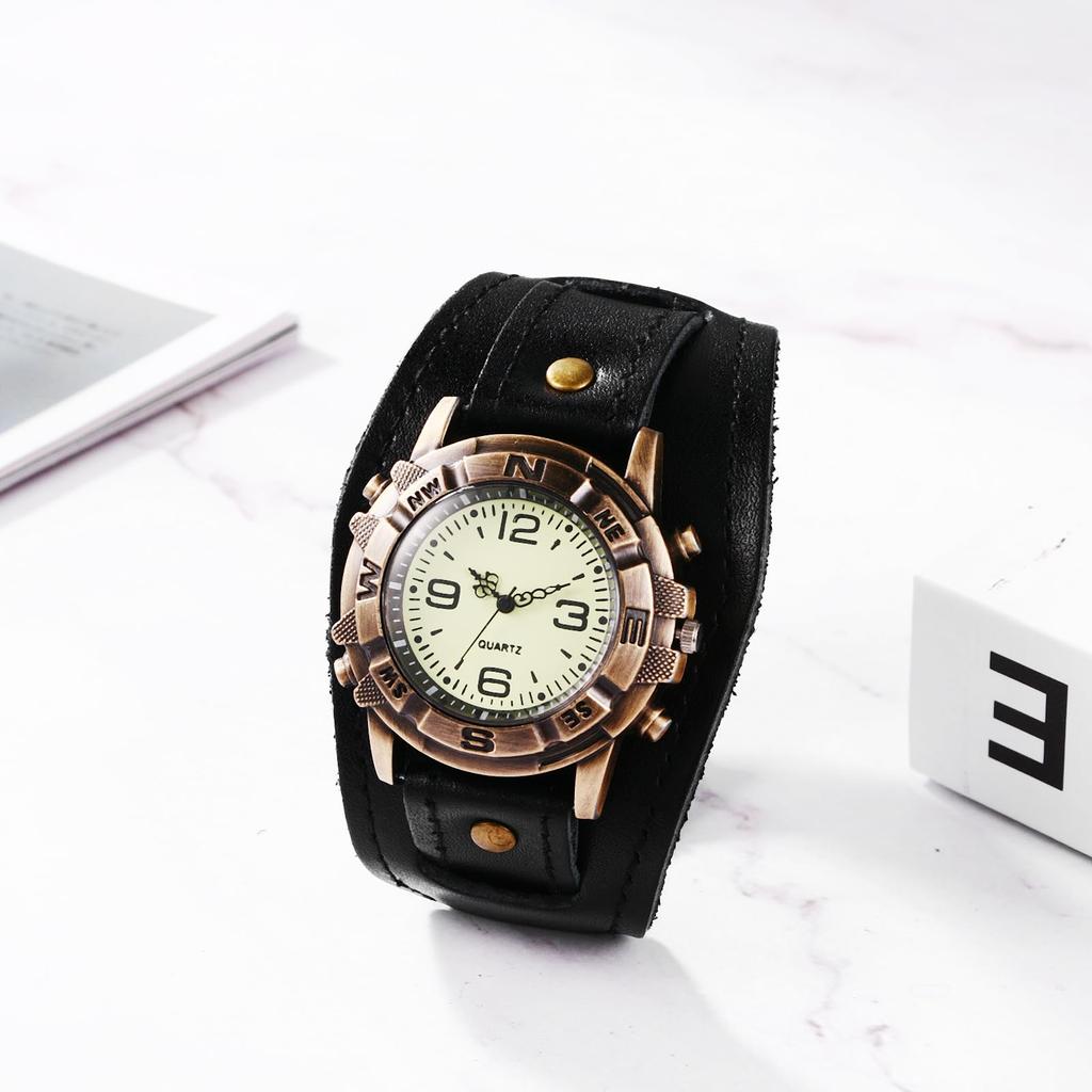 JEWELRYWE Leather Wristwatch Antique