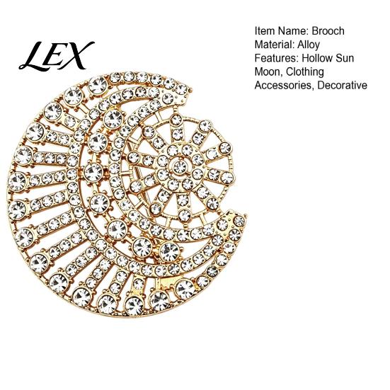 Decorative Alloy Jewelry Hollow Rhinestone Sun Moon Brooch, Metal Lapel Pin for Brooches Men Women, Accessories Clothing Scarf Hat Decoration Brooch