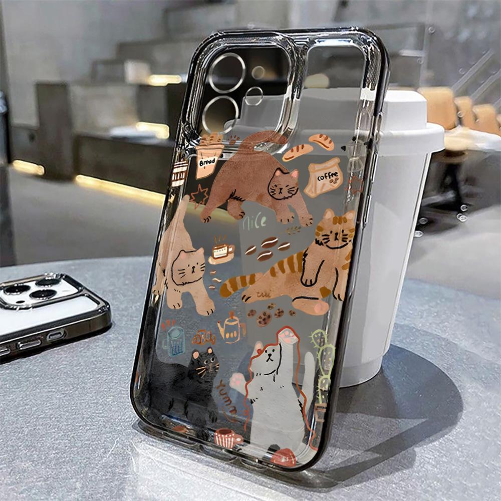 Cute Cartoon Cat Phone Case For IPhone 17 Pro Max Case IPhone 15 16 13 14 11 12 Pro Max 17Air 16e 15 Plus Case Soft Clear Cover