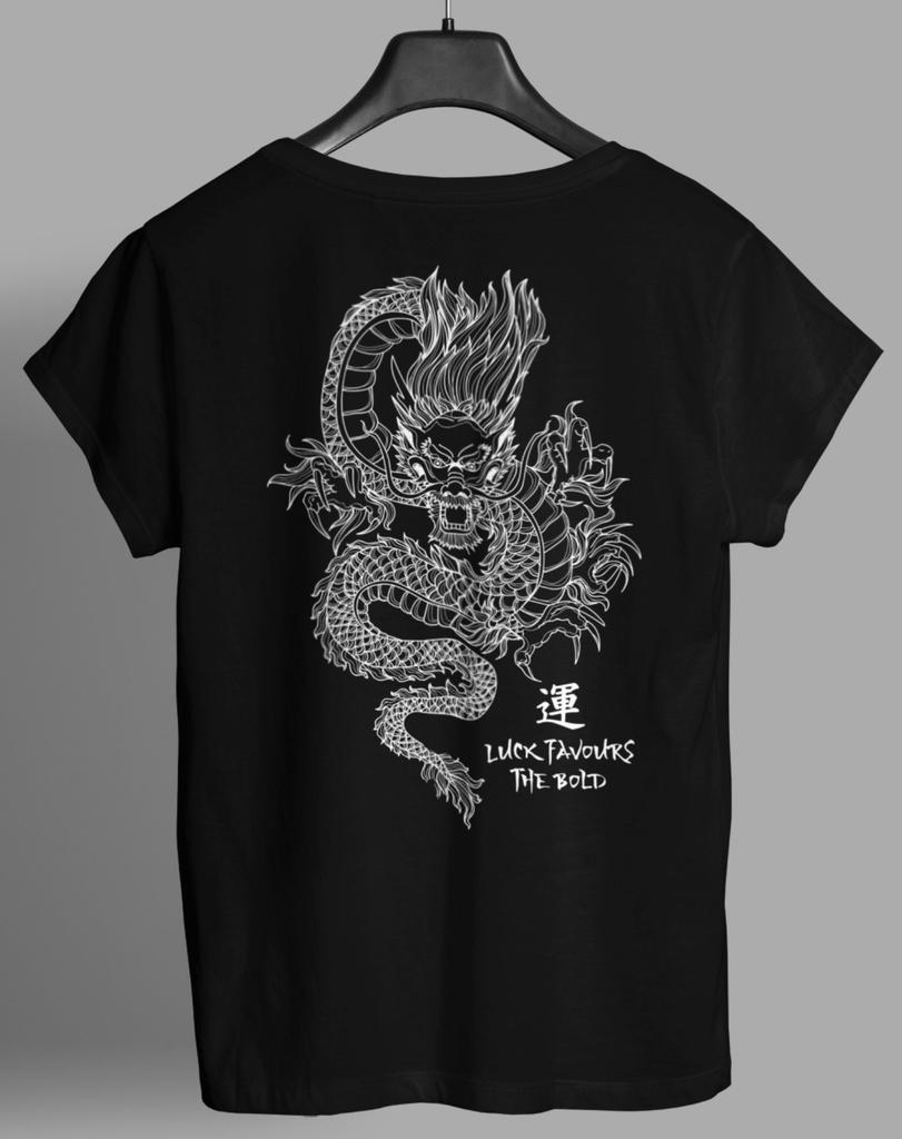 Bestseller Glück begünstigt die Kühnen Drachen Grafik T-Shirts Retro Streetwear Hochwertiges Rundhals Kurzarm Herren T-Shirt