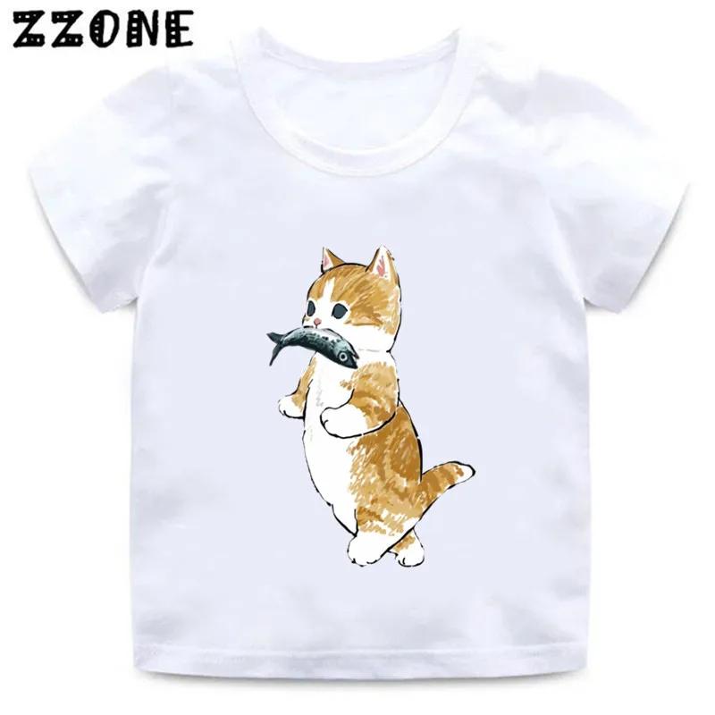 Cute Cat Drawing Print Kids Cartoon Funny TShirts Harajuku Casual Kawaii Baby Boys Summer T Shirt Children Tops Girls Clothes