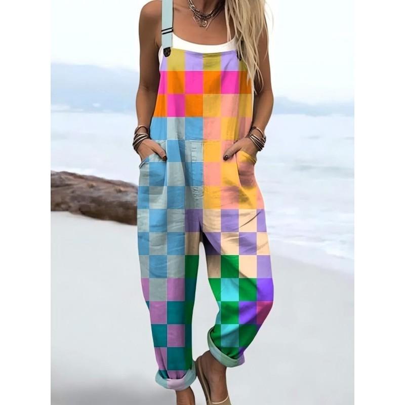 Womens Sleeveless Jumpsuit With Vintage Print Loose Fit Streetwear Style 2026