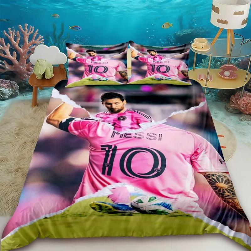 Squisito Set Copripiumino Calcio M-Messi Set Biancheria da Letto Giovani Bambini Ragazza Ragazzi Lusso Regalo di Compleanno Decorazione Camera da Letto Set 2/3 pezzi