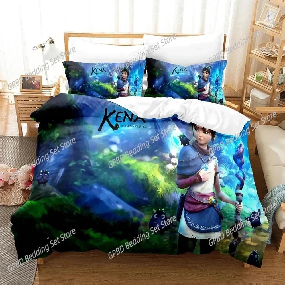 Comforter 3D Anime Game Bridge Spirits Kena Bedding Set 3D Printed Suitable For Bedroom Kids Home Textile