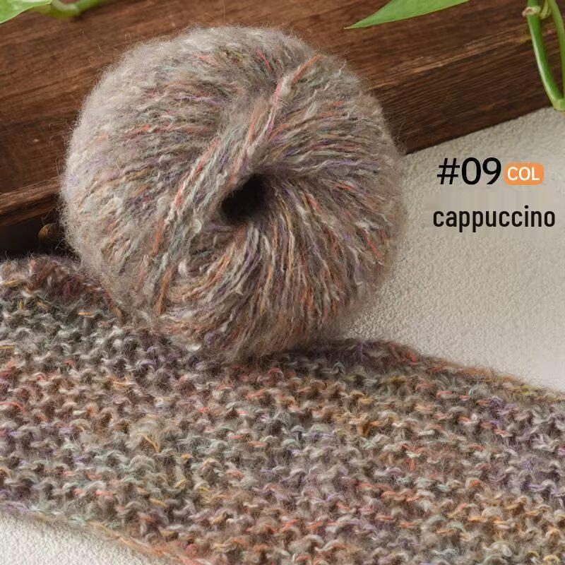Hand-Knitted Colorful Mohair Scarf, Sweater, Hat – Seven-Color Fine Spinning Yarn