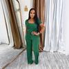 TW730 Summer Fashion Solid Color Square Neck Top & High Waist Wide Leg Pants Set