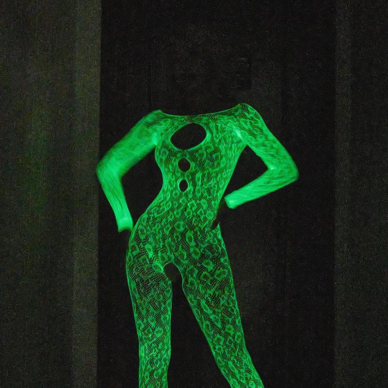 Fluorescent Fishnet Stockings Sexy Bodysuit with Suspenders