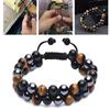 Tiger Eye Bracelet 8mm Tiger"s Eye Black Stone Beads Stretch Cord Bracelet Adjustable Double Layer