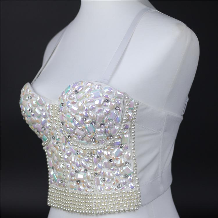 Women's Rhinestone Beaded Corset Bustier Top Party Glitter Corset Top Bra Tank Top