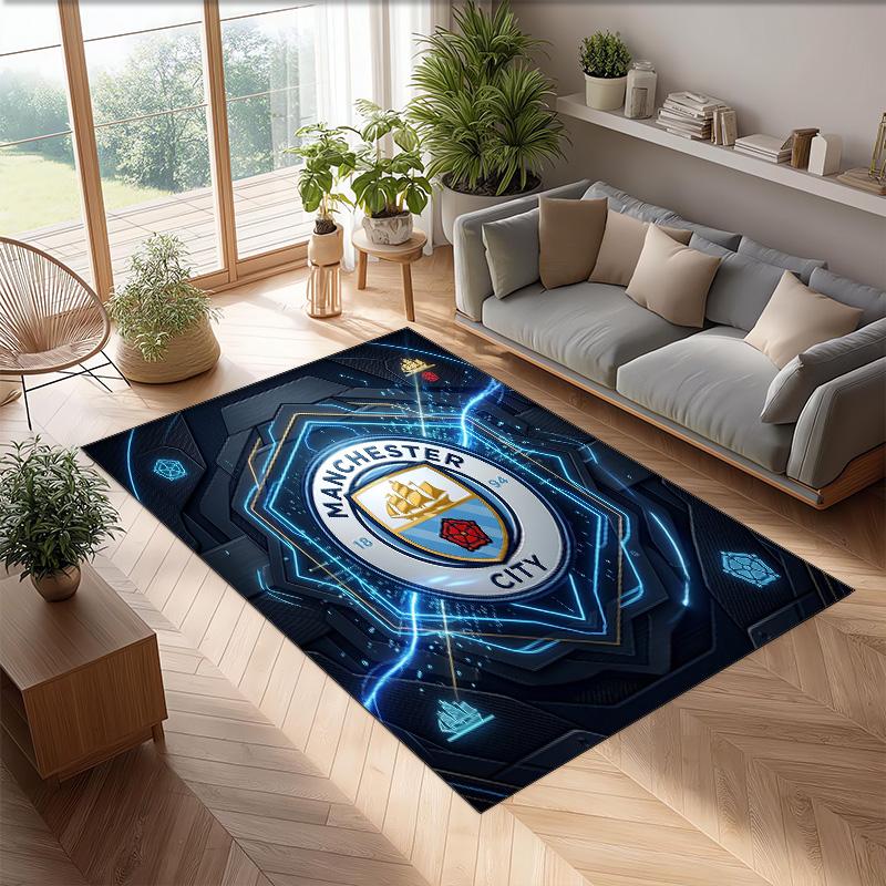Manchester City Printed Flannel Area Rug Non Slip Soft Polyester Floor Carpet Indoor Decor Mat for Bedroom Living Room Sofa