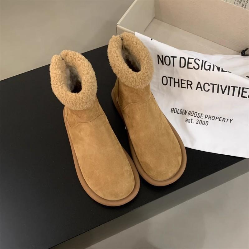 Snow boots women's winter new retro velvet cotton shoes flat-soled fluffy short boots