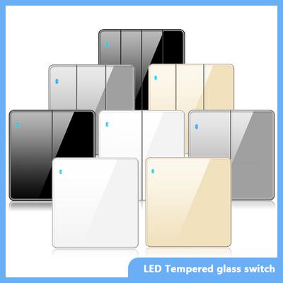 Luz de Parede LED Universal Interruptor 1/2 Vias 16A Preto/Branco Painel de Vidro Temperado ON OFF Botão de Pressão Liga/Desliga Interruptor de Balancim 1/2/3/4 Gangues