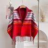 Womens Winter Plaid Shawl Scarf With Tassels Double-Sided Wool-Blend Wrap Warm Oversized Poncho Cold Weather