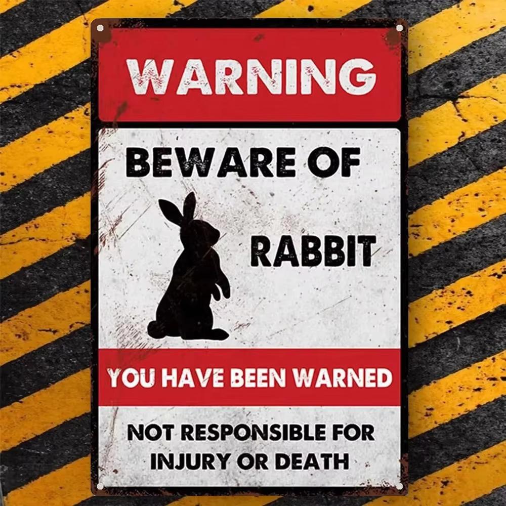 Rabbit Metal Tin Sign Funny Wall Art for Home Bar Coffee Shop Decor Vintage Style Sign Plaque for Office Decoration