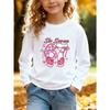 Unisex Kids Pink Crewneck Sweatshirt For 4-12 Girls Cute Heart Fill Number 67 With Pink Bow Cartoon Hands Star Heart Decor Cursive Six Seven Print