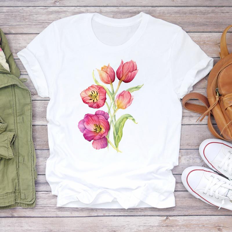 Tee Top Fashion T Shirt Clothing 90s Sweet Style Watercolor Lovely Style Casual Short Sleeve Women Print Lady Female Graphic T-shirt