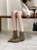 2025 Autumn and Winter New Square Head Thick Heel Short Heel Suede Temperament French Fashion Sexy Beautiful Women Short Boots