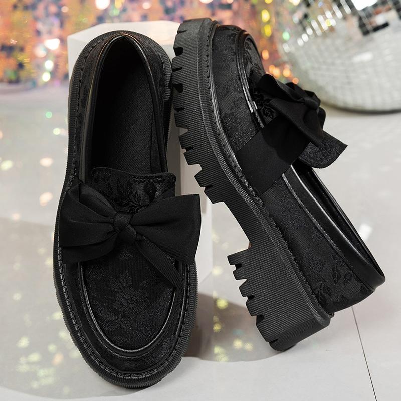 Fashion Women's Loafers Fashion Bowknot Platform Womens Shoes 2025 New Flower Embroidery Flats Woman Plus Size Thick Bottom Casual Shoes