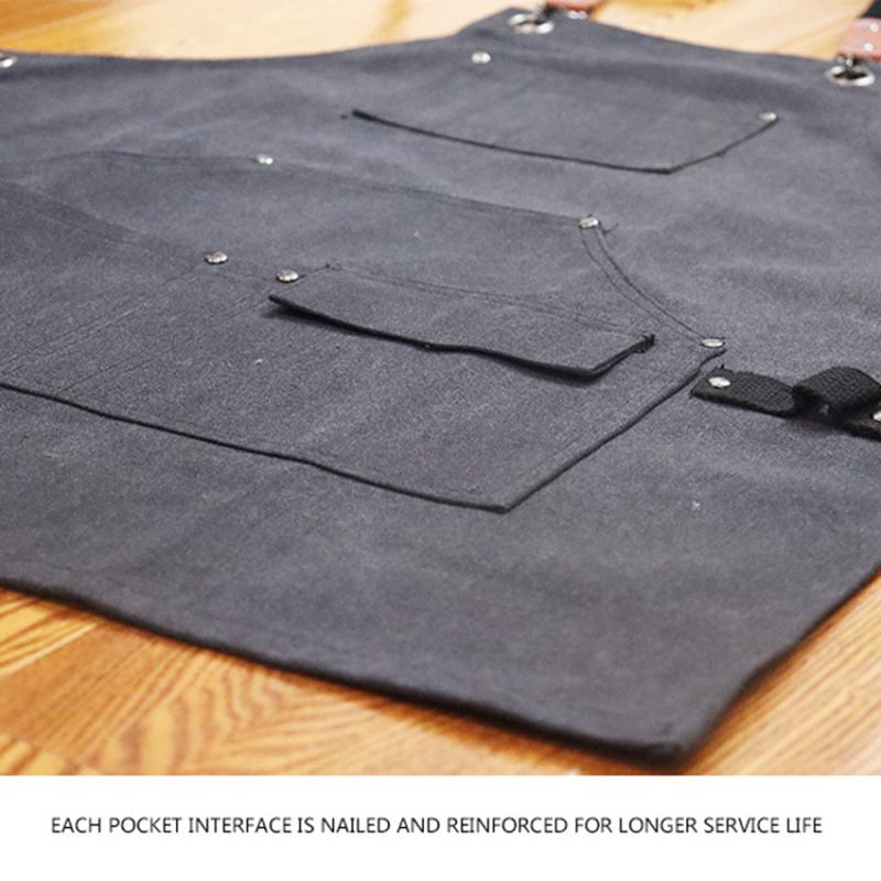 

D001 Multi-pockets Apron Waterproof Canvas Apron for Heavy Duty Woodworking Gardening,Brown Leather Strap Blue