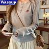 WASSUP AMAZING Long Sleeve Lace-Patchwork Fake Two-Piece T-Shirt