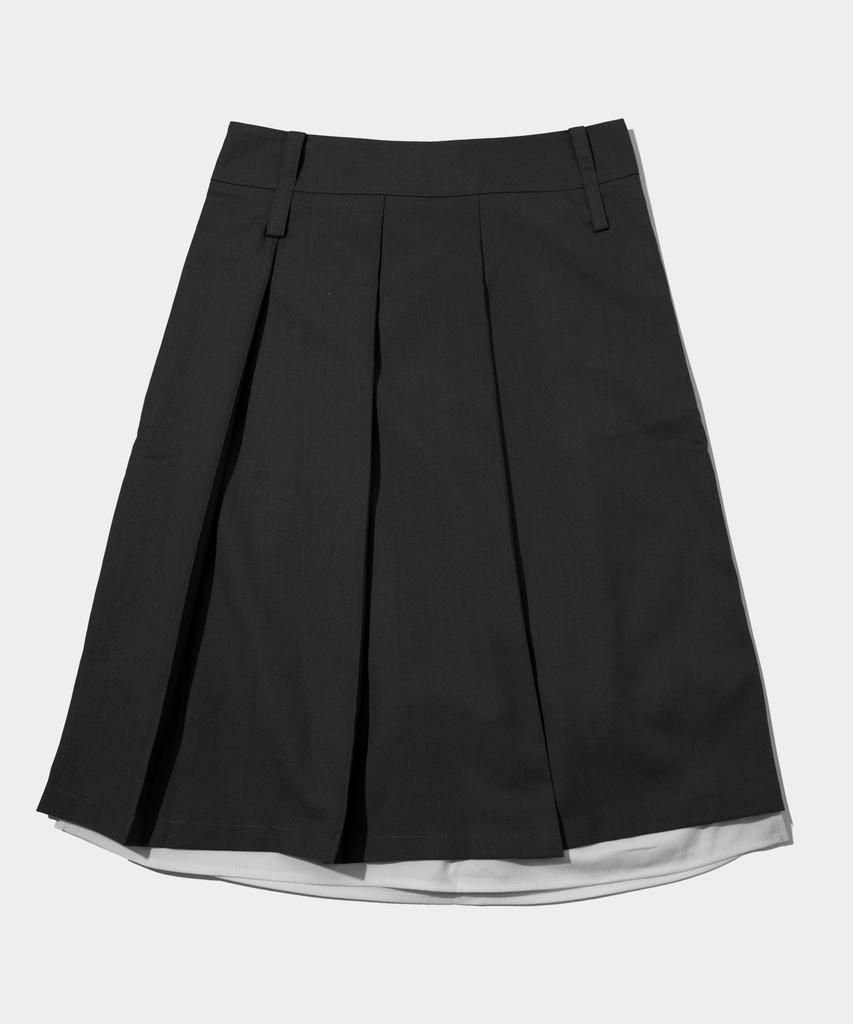 Place Studio Two-Belt Low-Rise Detachable Pleated Double Layered Midi Skirt_2 Colors
