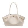 Elegant Pure Color Shoulder Bag With Stitching Details And Polyester Lining For Casual Outings