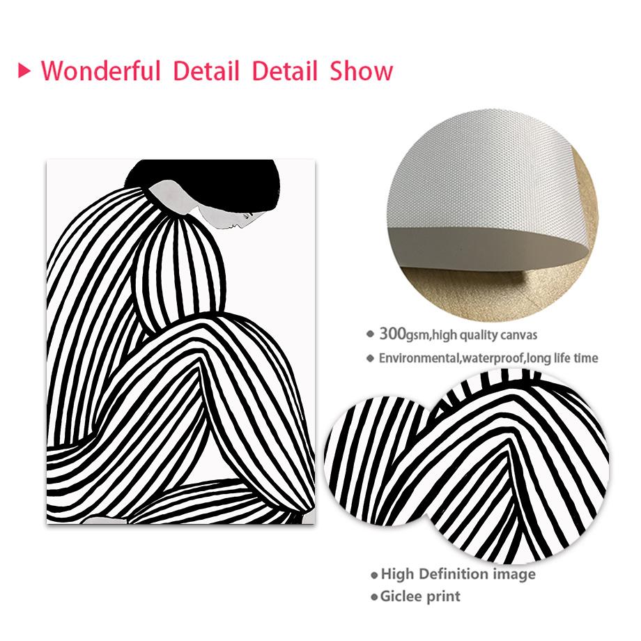 Black White Striped Girl Geometric Lines Curve Posters And Prints Wall Art Canvas Painting For Living Room Decorative Pictures