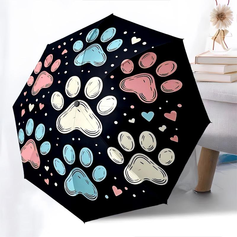 Paw Prints Hearts Automatic Folding Umbrella Compact 8 rib Design,Unique Style,Suitable for Everyday Outdoor Use,Perfect Gift for Frien
