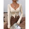 Women's Spring Summer Slim Front Twist Long Sleeve T-Shirt