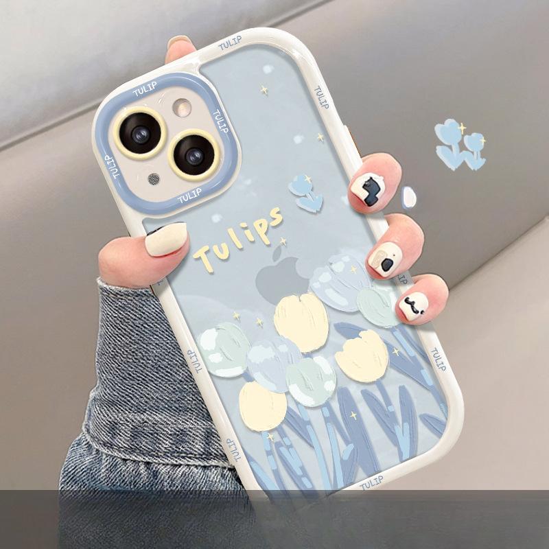 Oil Painting Tulips Suitable for Apple 16PRO Mobile Phone Case Iphone15 Fine Hole Anti-fall 14 High-end Sense 13/12 Women