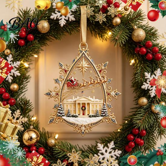 Decorative Fireplace Hanging Props 250th Anniversary USA White House Christmas Tree Ornament, 2D Acrylic 1776-2026 Commemorative Indoor Outdoor