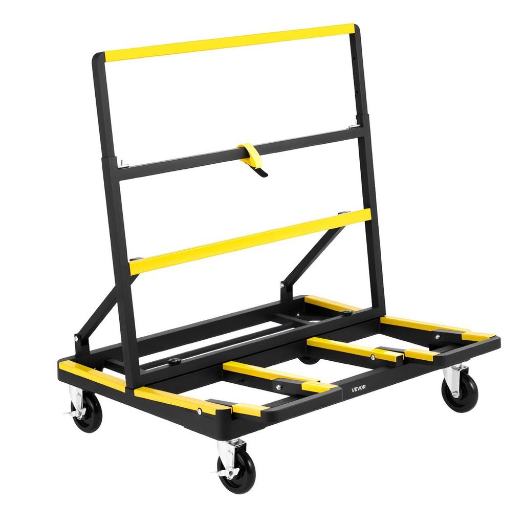 Drywall Cart Dolly, 816 Kg Load Capacity, Steel Panel Dolly with 4 Swivel Casters & Expandable Deck, Foldable Panel Truck Cart with Tie-Down Strap for