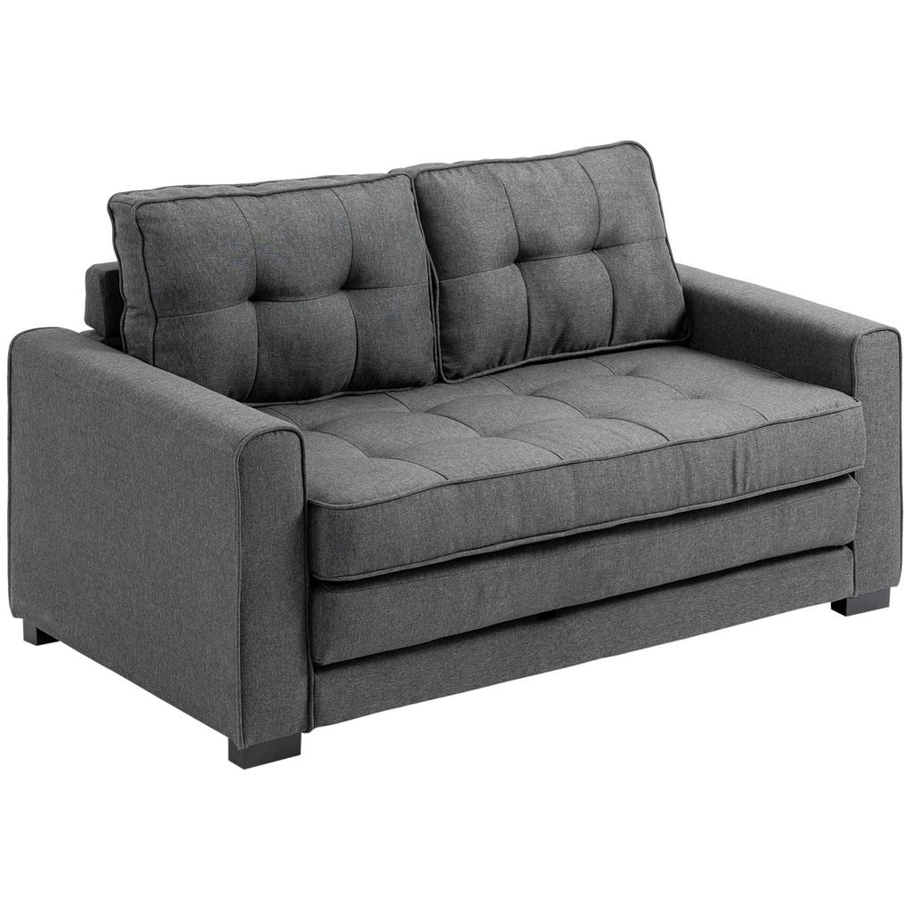 Sleeper Sofa Folding Sofa 2-Seater Fabric Sofa Sofa Bed Sofa with Sleep Function Sofa Set Linen-Touch Rubberwood Gray 147.5 x 75 x 85 cm