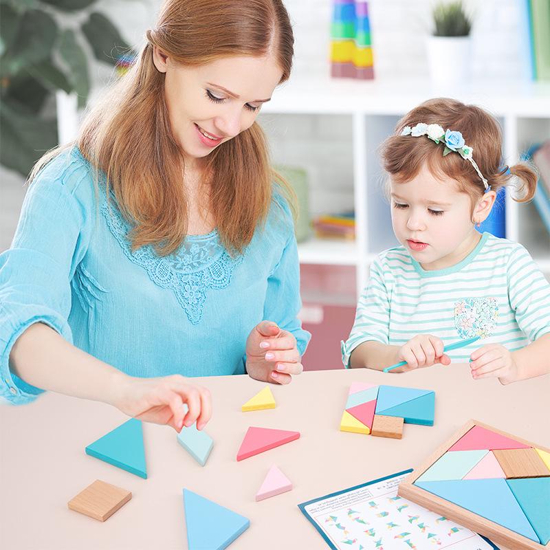 Wooden Early Learning Tangram Puzzle for Infants & Toddlers - Educational Beech Wood Toy for Creative Development