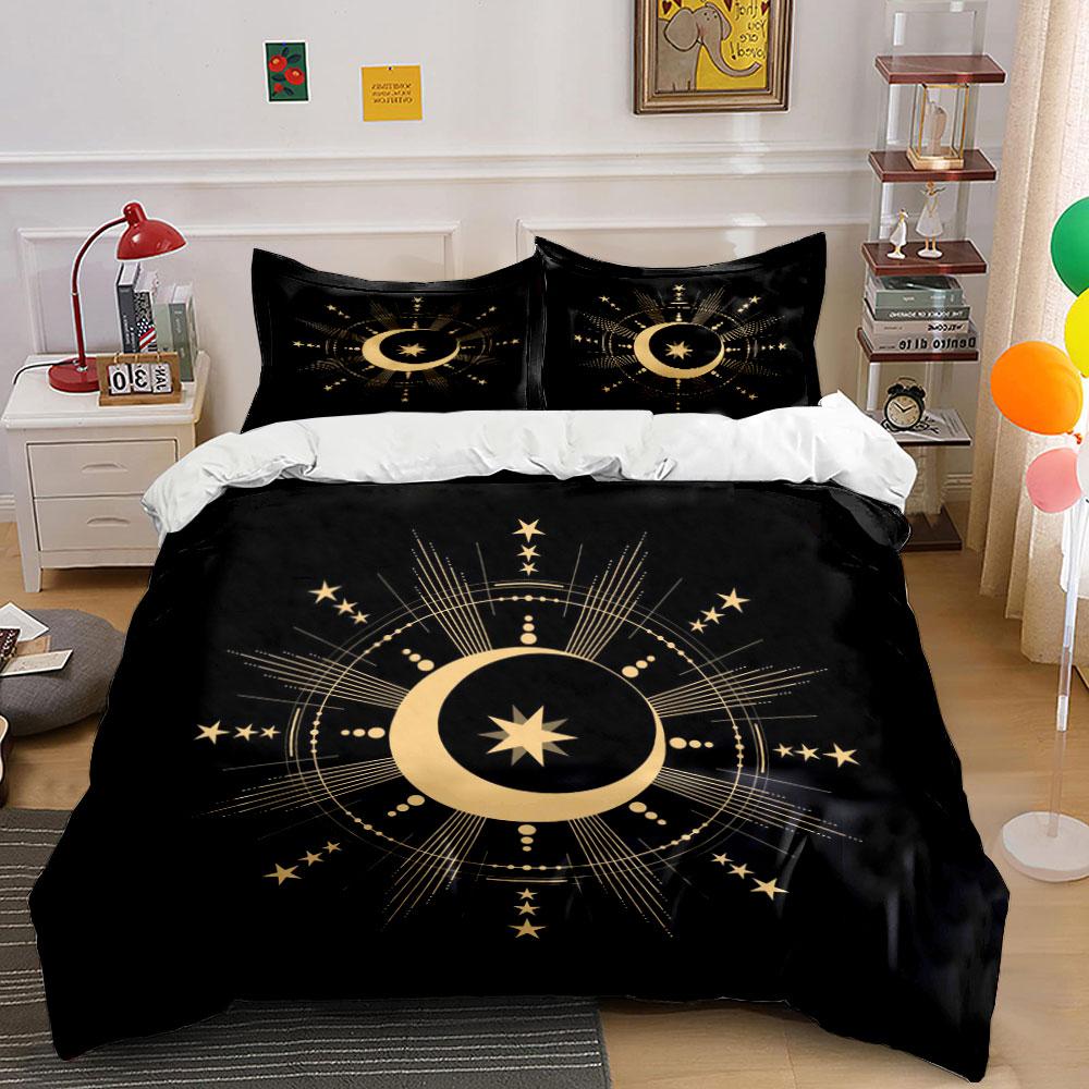 Golden crescent and stars. Bedding sets Duvet cover sets Duvet covers Pillowcases(1*Duvet Cover 2*Pillowcases without duvet insert)