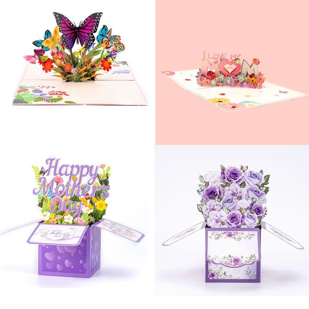 Papírová 3D vyskakovací kytice karta Motýl Květina Papírové květiny Pohlednice Máma Manželka