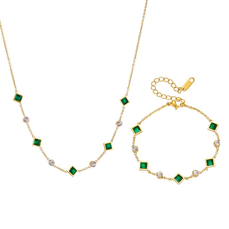 DIEYURO 316L Stainless Steel Green White Zircon Crystal Necklace Bracelets For Women Girl New Fashion Zircon Set Gift Party