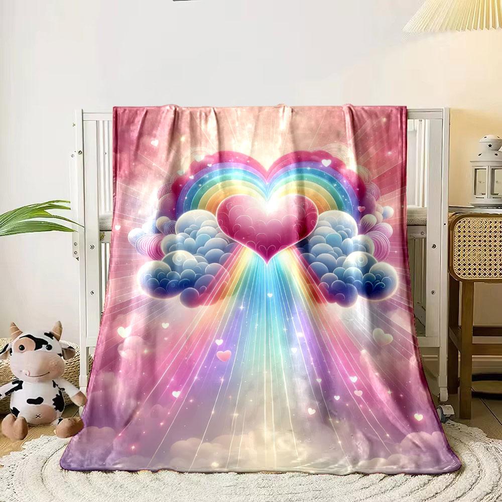 Heart Rainbow Cloud Blanket bedroom Blanket for Livingroom Couch lunch break Soft throw for Friend's festival Gift