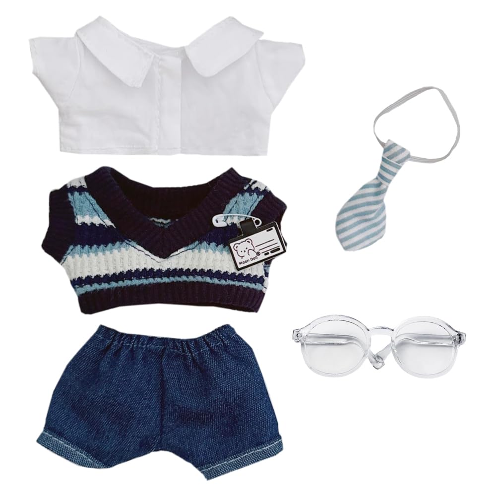 niannyyhouse Plush Doll Clothes 10cm-15cm University Uniform Set for 17cm Dolls (Blue)